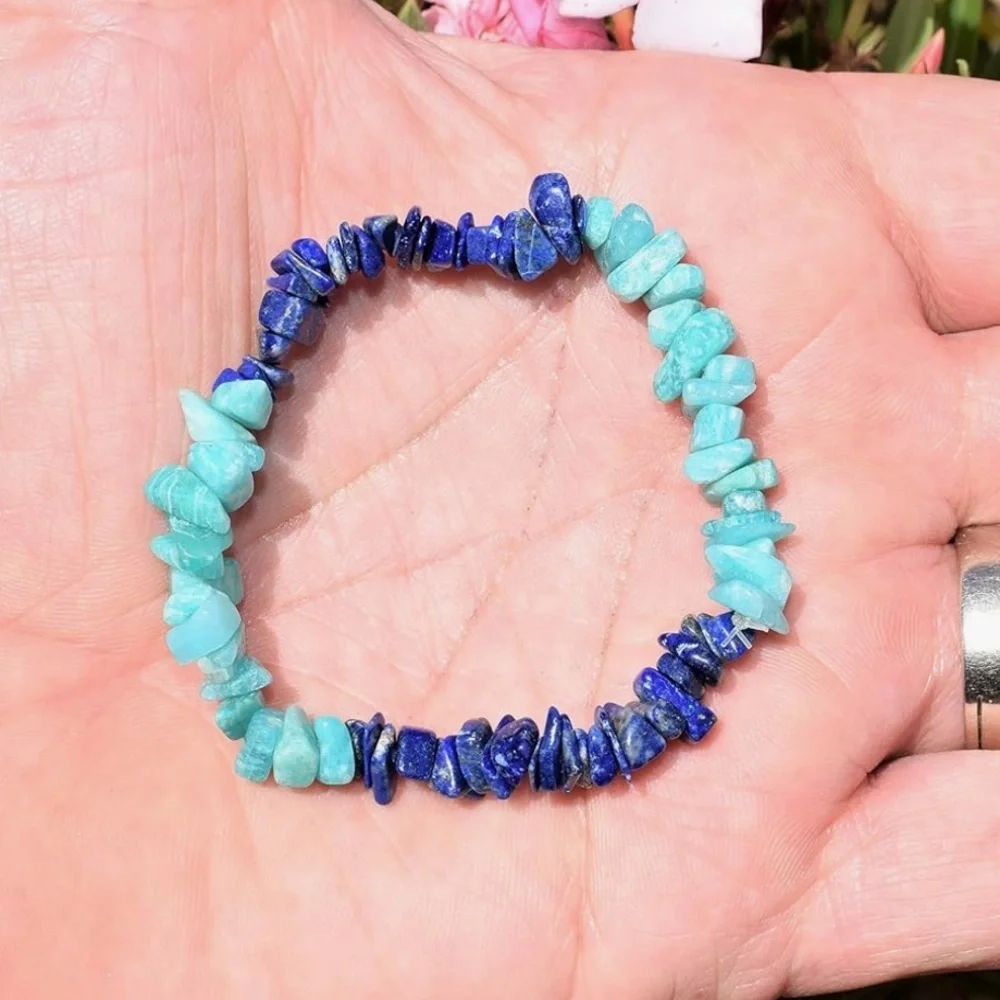 Genuine Lapis Lazuli & Amazonite Beaded Stretch Bracelet!